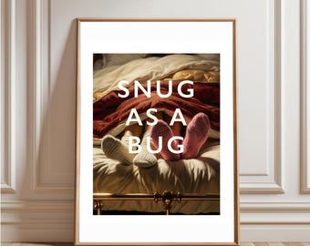 Snug As A Bug Print, Funny Dutch Still Life Bed Couple Painting Bedroom Wall Art Quirky Humour Bold Modern Contemporary Deco
