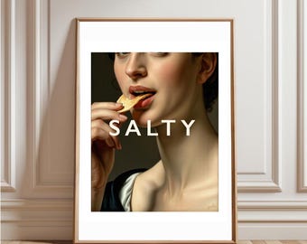 Salt Salty Cheeky Naughty Print Kitchen Wall Art Typography Contemporary Oil Painting Renaissance Style Home Decor