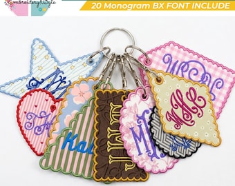 ITH Bag Tag Shapes Applique Bundel, In The Hoop Bagagelabelbestand, Geschulpt Naamplaatje Borduurontwerp, Applique Charm, Instant Download