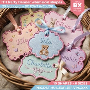 ITH Bag Tag Shapes Applique Bundle l In The Hoop Luggage Tag File l  Scalloped Name Tag Embroidery Design l Instant Download