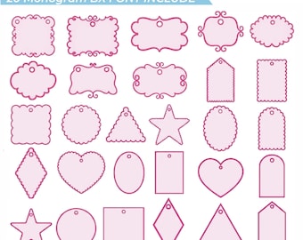 ITH Applique Embroidery Bundle 30+ Designs, Scallped Name Tag Embroidery File, Party Banner Bunting File, Wine Stem Tags Applique Pes Dst