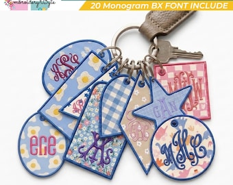 Set van 10 ringbandlabels borduurontwerp, ITH appliqué borduurwerk stoffen bagagebedel, borduurbestand, tags appliqué Pes Dst