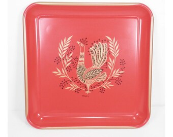 Details about / Lot 4 Vintage Mid Century Peacock Tin Metal Tip Change Trays 7/" X 5/"
