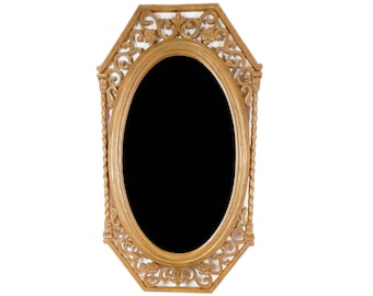 Vintage 1960s Syroco Mirror Gold Hollywood Regency Oval 26" x 15" Gilded Ornate