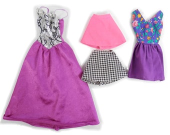 Vintage 1996 Barbie Gift Pack Fashions 6 Outfit Purple Dress Skirt Gown 68073-83