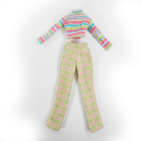 1998 Barbie Teen Skipper Cool Sitter Plaid Green Pants Stripe Turtleneck 20334