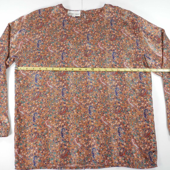 Vintage 70s 80s Womens L Paisley Print Blouse Ora… - image 3