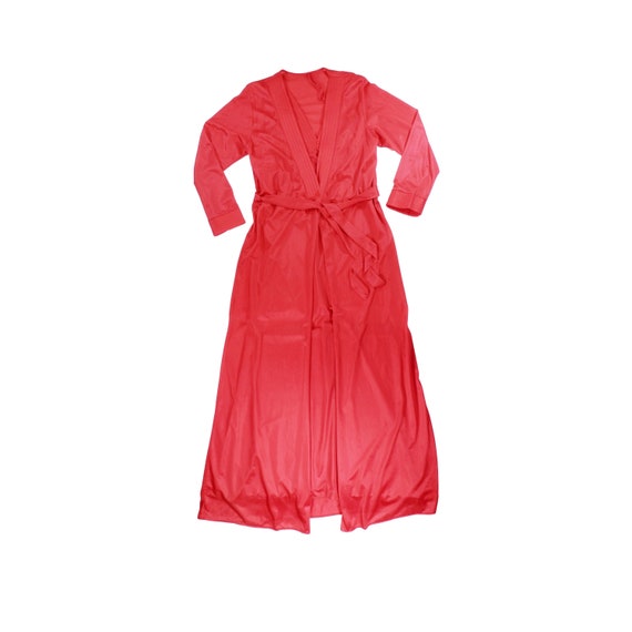 Vintage 70s Small Red Nylon Robe & V Neck Long Ni… - image 1