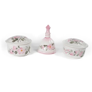 Mexiko Cuernavaca Keramik rosa Blume Blumen handbemalte Glocke Eitelkeit Deckel Jar