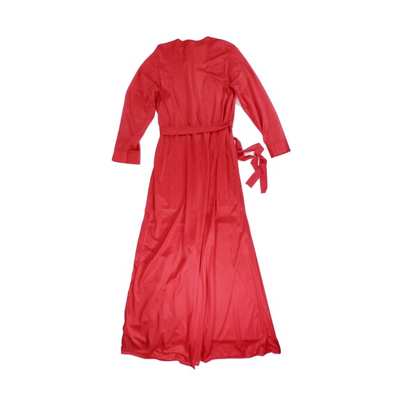 Vintage 70s Small Red Nylon Robe & V Neck Long Ni… - image 6