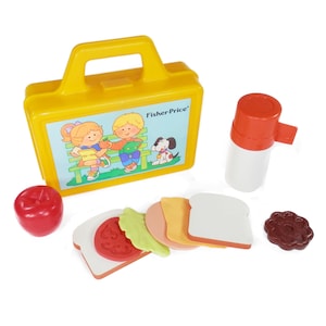 Vtg 1991 Fisher Price Fun W/ Food Toy Lunchbox Thermos Set Sandwich Complete