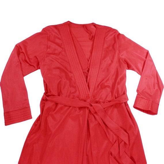 Vintage 70s Small Red Nylon Robe & V Neck Long Ni… - image 2