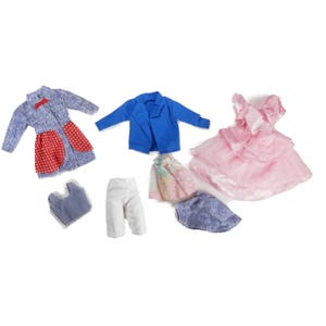 Vtg Barbie 1990 Fashion Gift Set Pink Dress Blue White Red Outfits Denim 8750