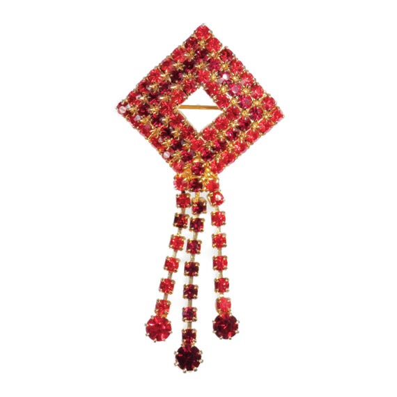 Red Rhinestone Square Diamond Shape Waterfall Dan… - image 1