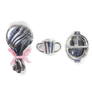 Vintage 1996 Barbie Pretty Treasures Kelly Feeding Set Silver Bowl Sippy Cup