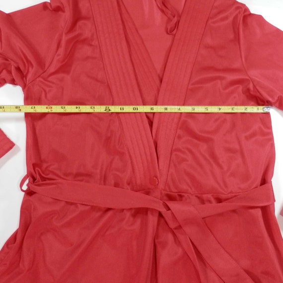 Vintage 70s Small Red Nylon Robe & V Neck Long Ni… - image 3