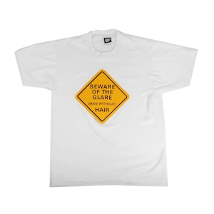 Camisa vintage anos 90 L com novidade mordaça Cuidado com o brilho Homem sem calvície