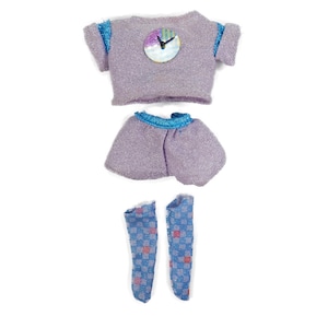Vintage 1987 Funtime Barbie Purple Lurex Tshirt Shorts Outfit Checkered Socks
