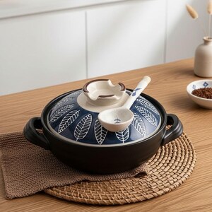 Olla japonesa de cerámica con tapa, cacerola floral retro, olla para sopa ramen para estufa de gas, regalo de utensilios de cocina vintage