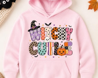 Sudadera con capucha personalizada para niños de Halloween, sudadera linda de bruja, sudadera con capucha de Halloween con nombre personalizado, regalo de otoño de calabaza para niños y niñas