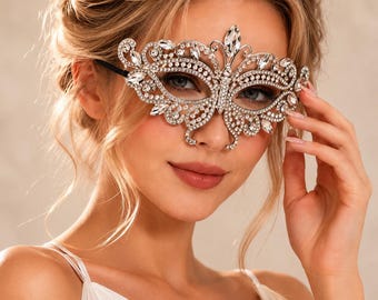 Rhinestone Masquerade Accessory, Venetian Party Cover, Fancy Dress Costume, Ball Event Wear, Elegant Celebration Piece