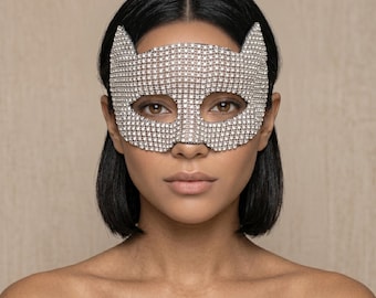 Cat Eye Mask, Sparkling Rhinestone Masquerade Costume Party Accessory