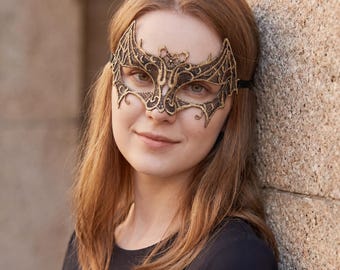 Black Gold Lace Masquerade Mask – Venetian Costume Party Accessory, Eye Mask