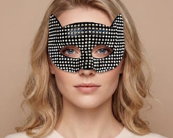 Rhinestone Cat Eye Accessory, Sparkly Masquerade Party Mask, Black  Festival Costume