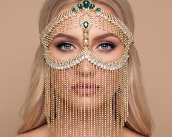 Gold Masquerade Mask with Rhinestones Elegant Party Costume Accessory