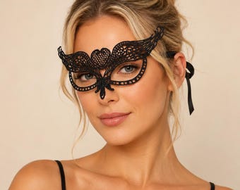 Black Lace Masquerade Mask, Venetian Costume Accessory, Elegant Eye Cover