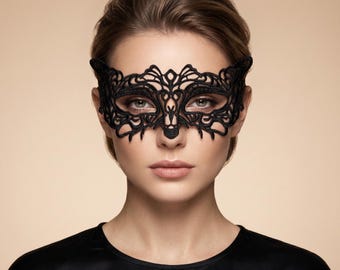 Black Lace Masquerade Mask, Venetian Style Eye Cover, Elegant Party Accessory