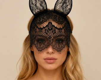 Black Lace Cat Mask Masquerade Costume Accessory Halloween Party Eye Mask