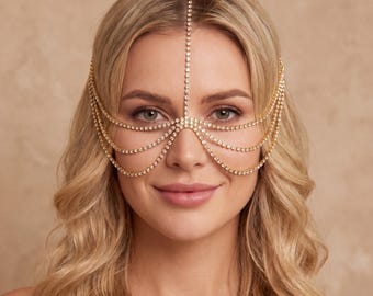 Elegant Rhinestone Face Chain Crystal Headpiece for Festivals, Parties & Photoshoots