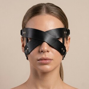 Black Leather Strap Mask: Gothic Cosplay, Alternative Style Accessory image 2