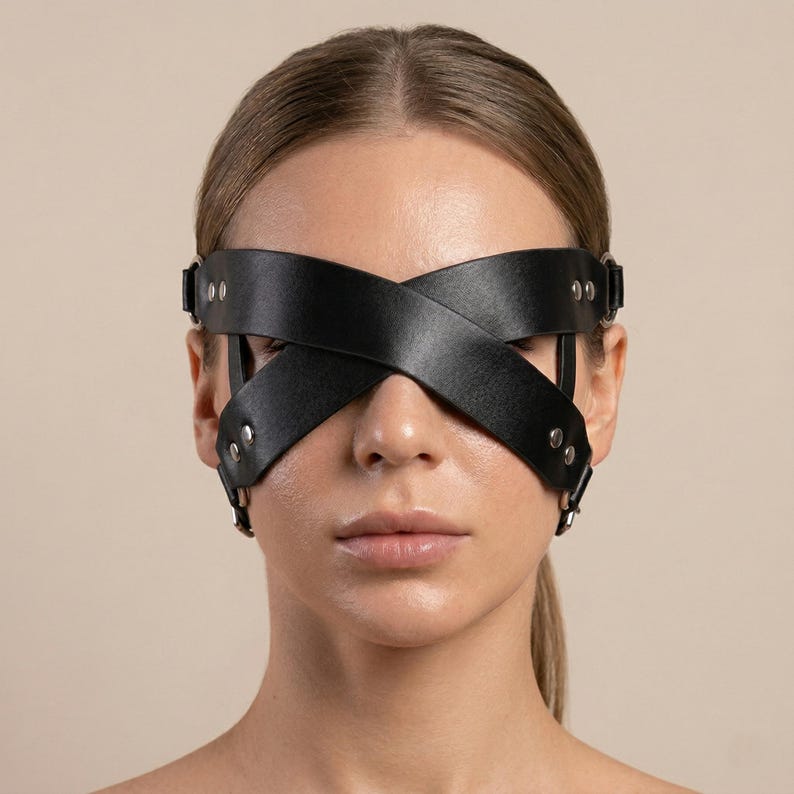Black Leather Strap Mask: Gothic Cosplay, Alternative Style Accessory image 2