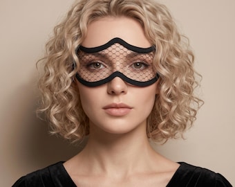 Black Mesh Eye Cover Mask, Fashion Eye Accessory, Sheer Net Eye Cover, Statement Face Accessory, Minimalist Party Mask