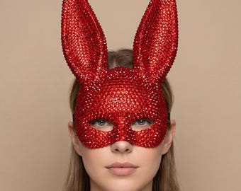 Sparkling Bunny Mask, Beaded Costume Mask, Festive Face Accessory