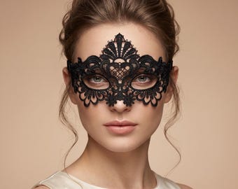 Black Lace Masquerade Mask, Venetian Gothic Costume Accessory