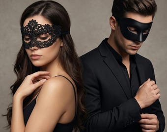 Conjunto de máscara de encaje negro para mascarada / Elegante accesorio de disfraz de media cara