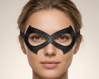 Máscara de ojos de gato de piel sintética negra, accesorio para disfraz de mascarada, elegancia para fiestas de Halloween.