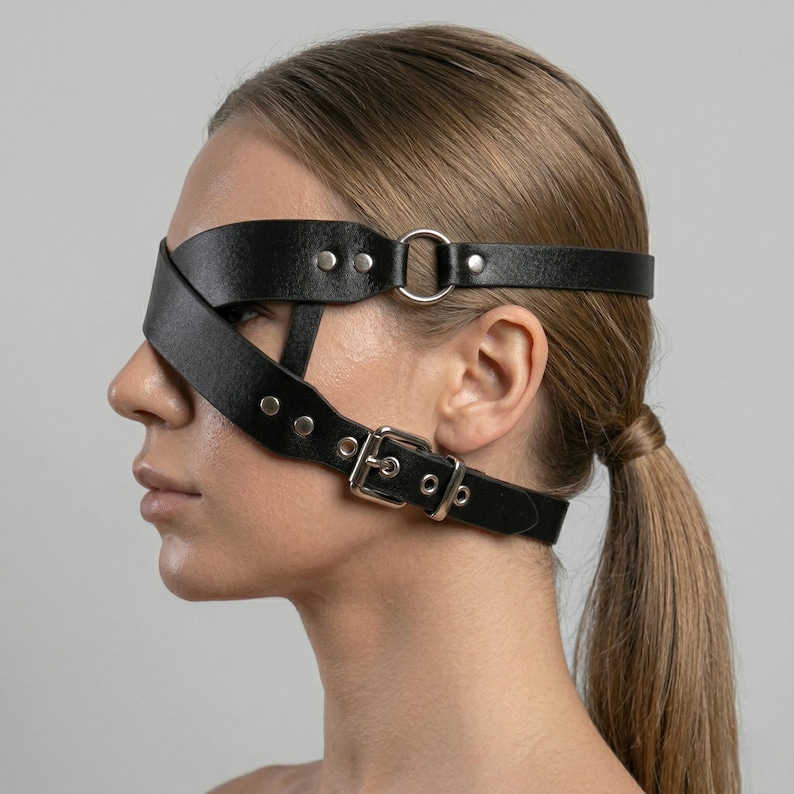 Black Leather Strap Mask: Gothic Cosplay, Alternative Style Accessory image 4