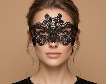 Black Lace Masquerade Mask, Venetian Style Eye Cover, Gothic Costume Accessory