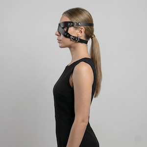 Black Leather Strap Mask: Gothic Cosplay, Alternative Style Accessory image 7