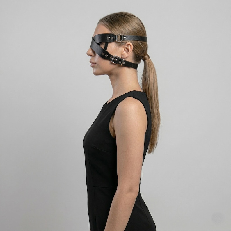 Black Leather Strap Mask: Gothic Cosplay, Alternative Style Accessory image 7