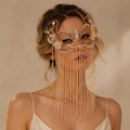 Gold Masquerade Mask, Floral Pearl Chain Fringe, Venetian Style Face Mask product logo