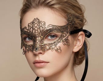Gold Lace Venetian Masquerade Mask, Elegant Filigree Eye Mask, Formal Ball Accessory