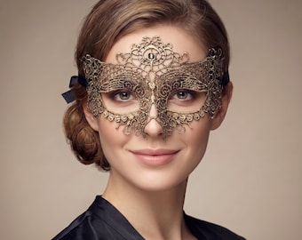 Elegant Lace Masquerade Mask, Gold Eye Mask, Costume Accessory