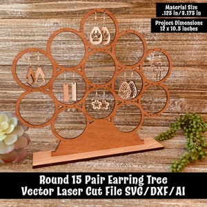 Round 15 Pair Earring Tree Vector Laser Cut File  SVG/DXF/AI