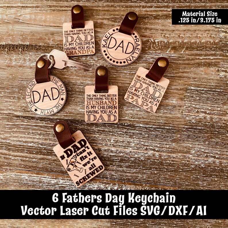 Download 6 Fathers Day Keychain Vector Laser Cut Files SVG/DXF/AI | Etsy