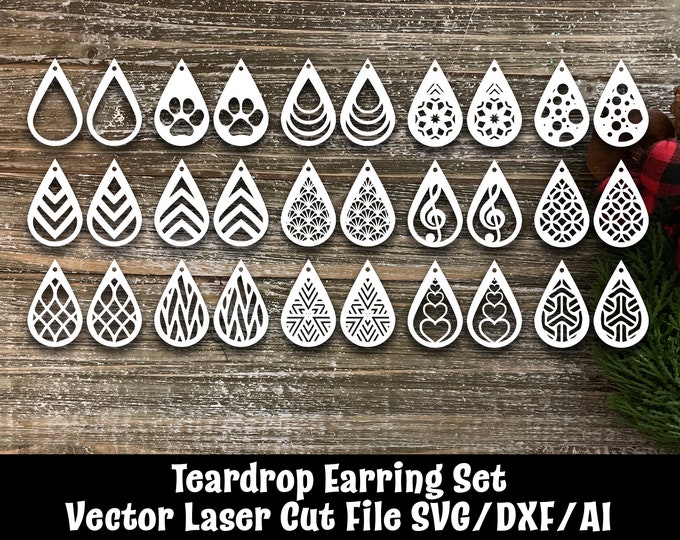 Teardrop Earring Set Vector Cut Files SVG/DXF/AI - Etsy
